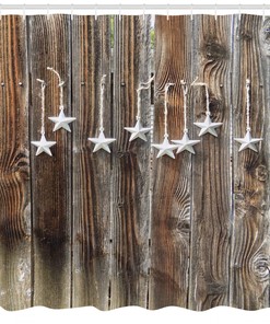 Primitive Country Shower Curtain with Silver Stars Print for Bathroom