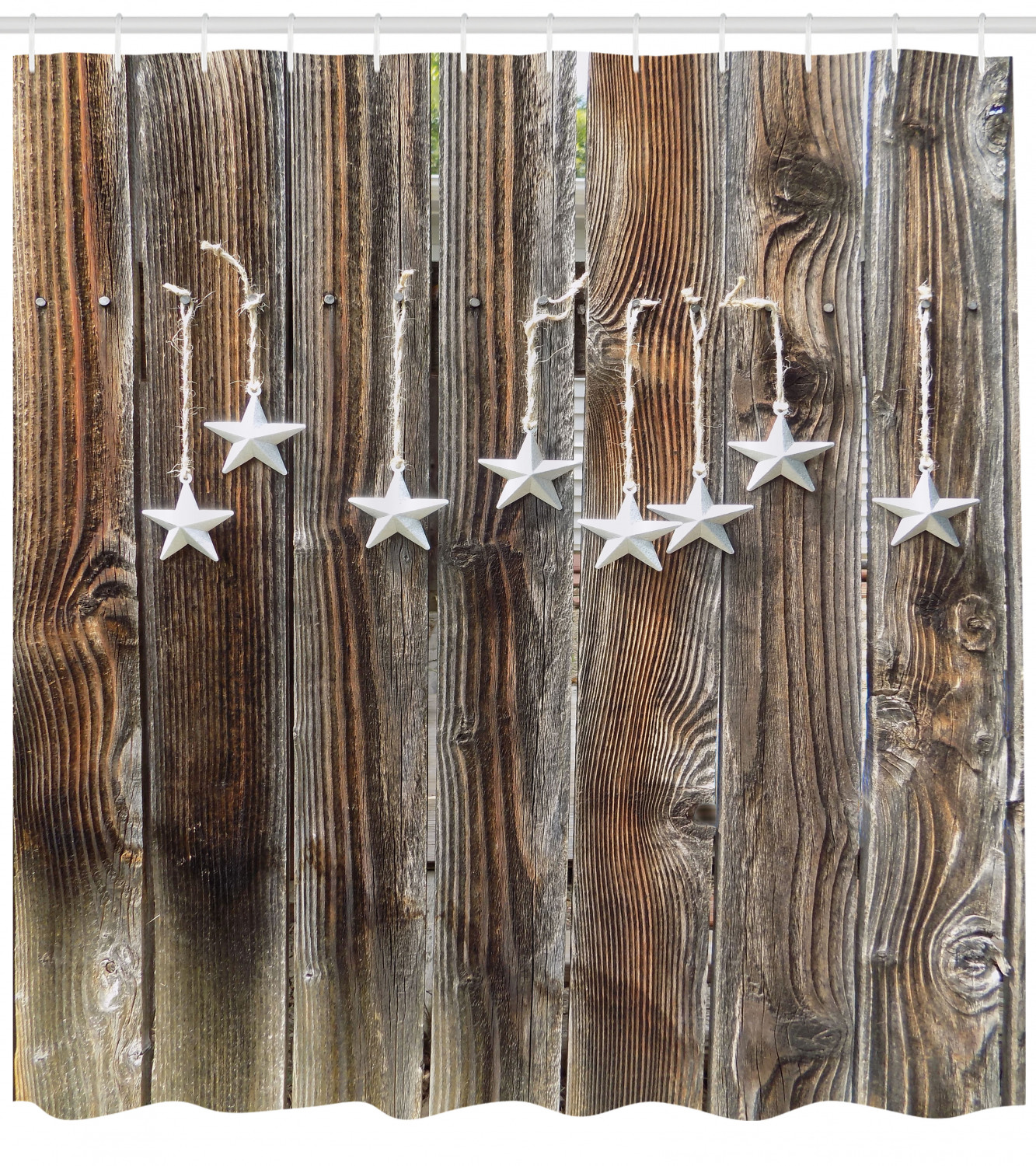 Primitive Country Shower Curtain with Silver Stars Print for Bathroom