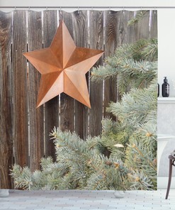 Primitive Country Shower Curtain with Star on Wood Print for Bathroom