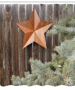 Primitive Country Shower Curtain with Star on Wood Print for Bathroom