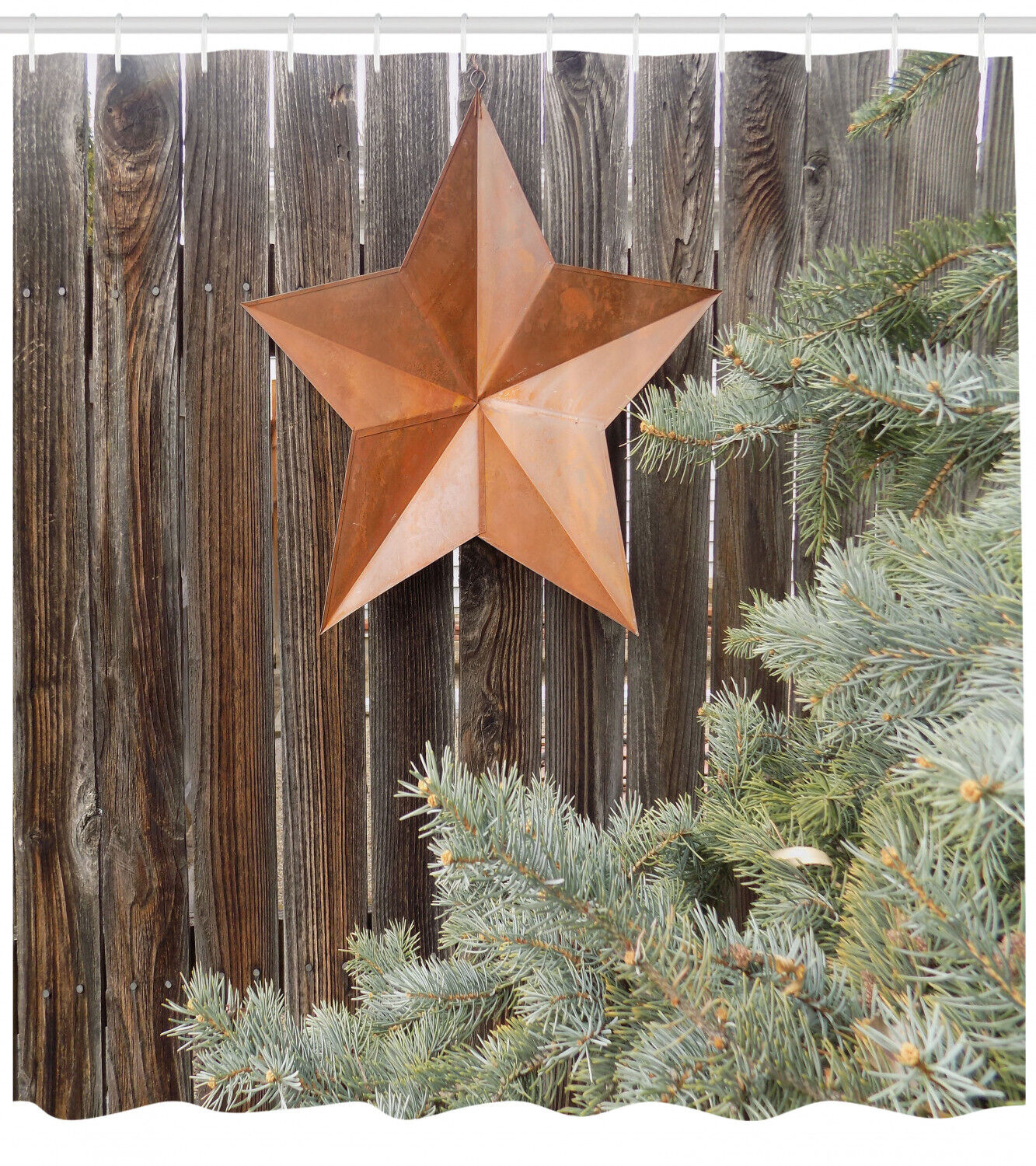 Primitive Country Shower Curtain with Star on Wood Print for Bathroom