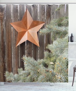 Primitive Country Shower Curtain with Star on Wood Print for Bathroom