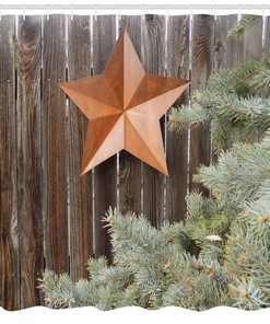 Primitive Country Shower Curtain with Star on Wood Print for Bathroom
