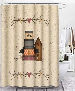 Primitive Heart Faith Family Friends Country Birdhouse Shower Curtain Ideas Waterproof Washable