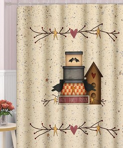 Primitive Heart Faith Family Friends Country Birdhouse Shower Curtain Ideas Waterproof Washable