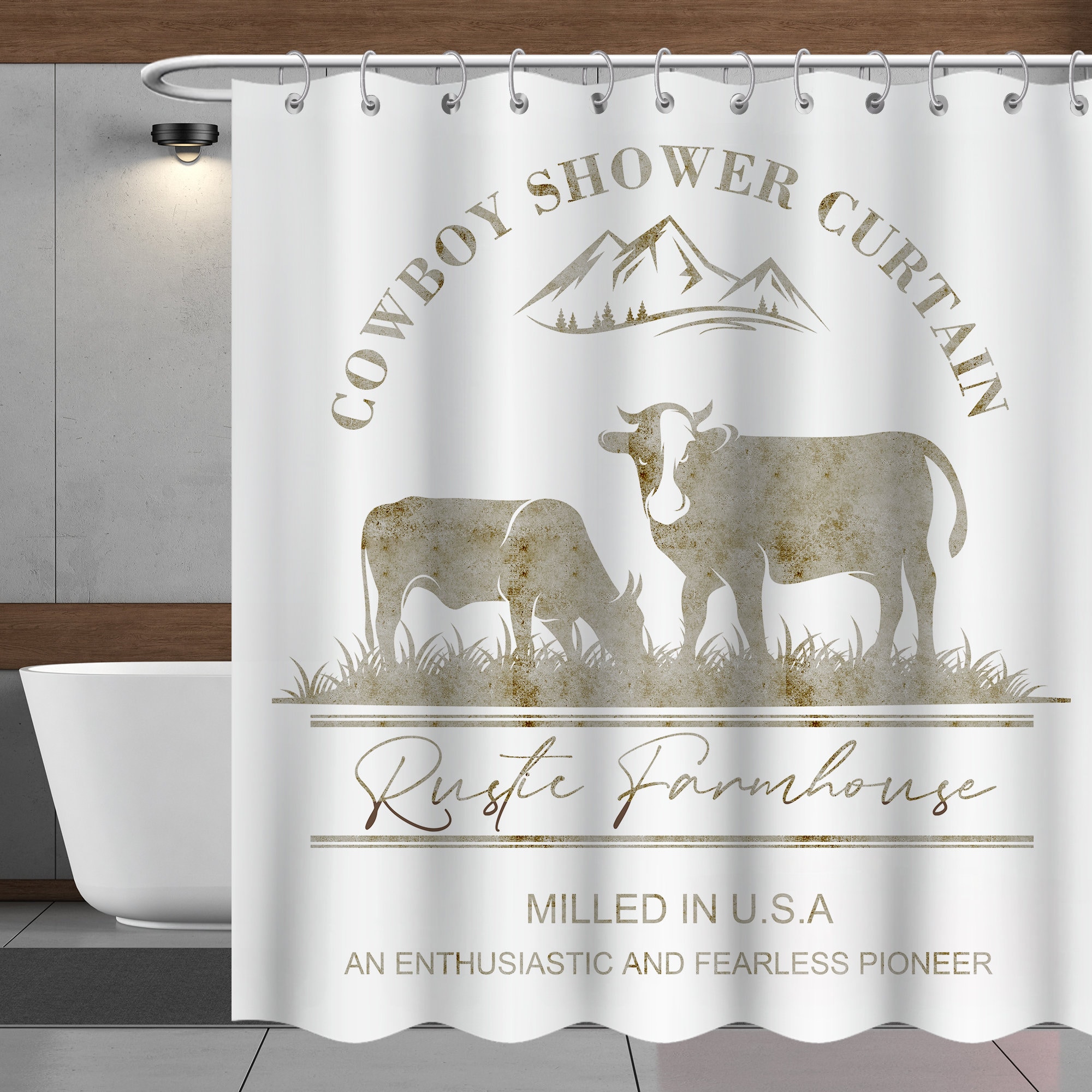 Primitive Horse Shower Curtain - Country and Farmhouse Bathroom Decor with Cowboy and Horse Prints