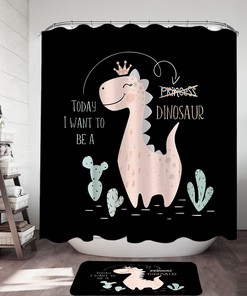 Princess Dinosaur Waterproof Shower Curtain For Kids Bathroom
