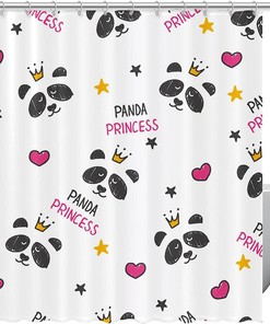 Princess Panda Heart Design Shower Curtain for Bathroom Decoration