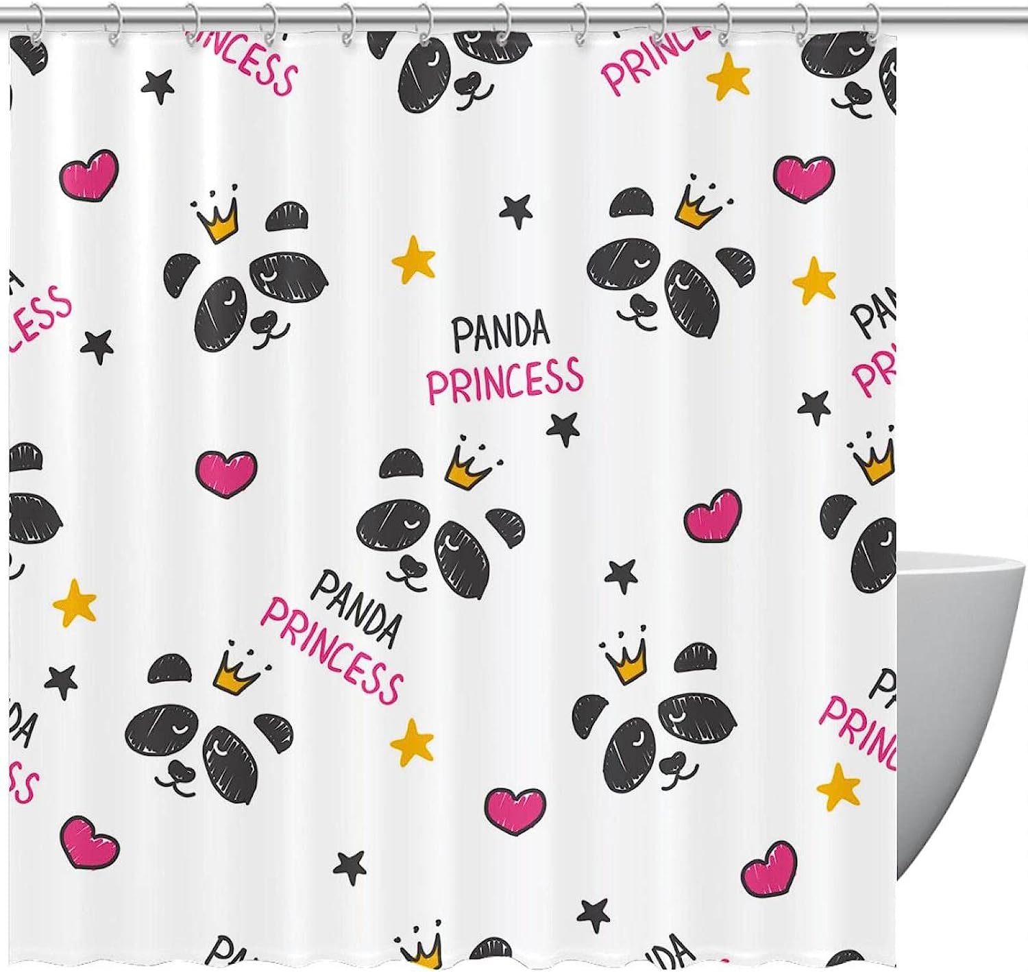 Princess Panda Heart Design Shower Curtain for Bathroom Decoration