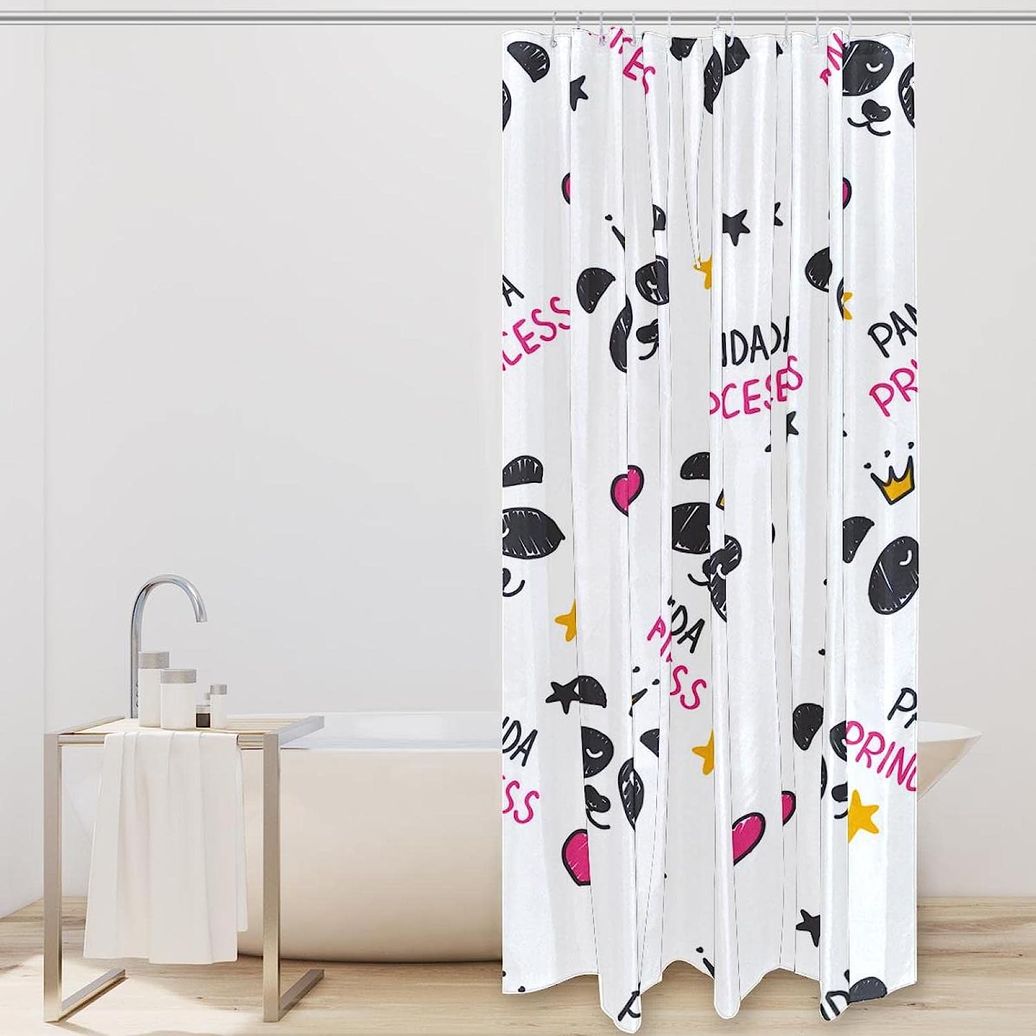 Princess Panda Heart Design Shower Curtain for Bathroom Decoration