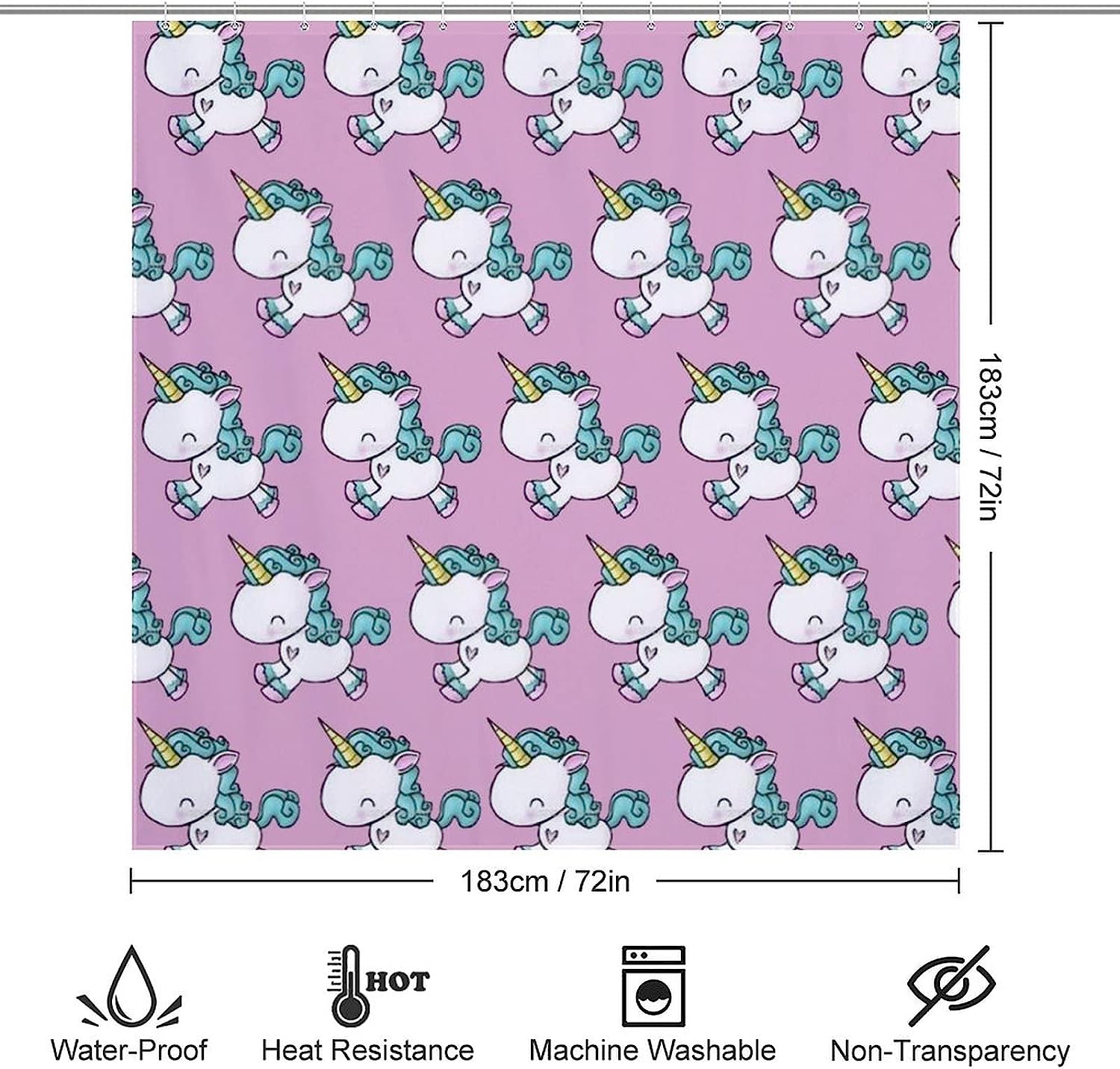 Print Design Lovely Unicorn Shower Curtain for Bathroom - Print Shower Curtain