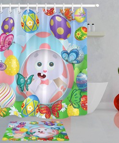 Print Shower Curtain With Easter Eggs & Colorful Butterfly - Unique Bathroom Decor