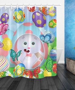 Print Shower Curtain With Easter Eggs & Colorful Butterfly - Unique Bathroom Decor