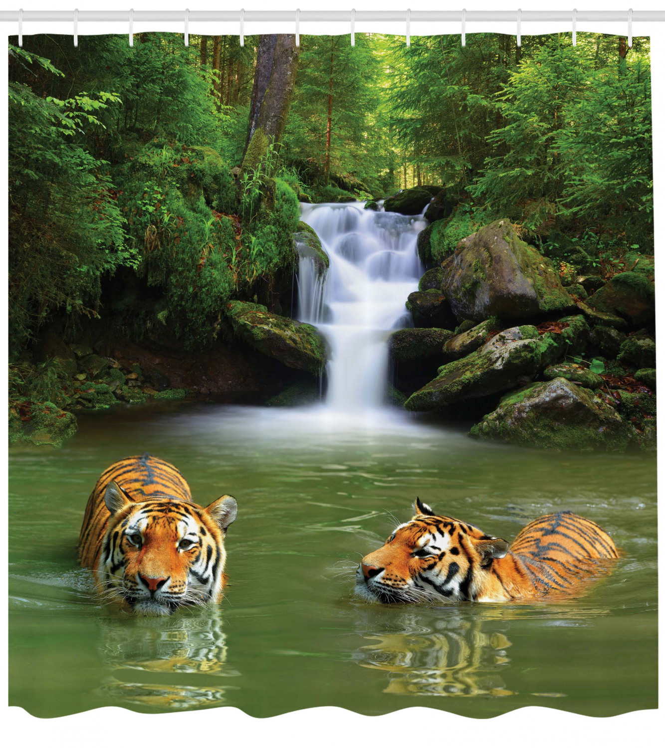 Print Shower Curtain with Asian Siberian Tigers Design for Bathroom Decor