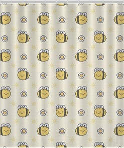 Printed Bee And Flower Bathroom Shower Curtain With Fabric Home Decoration, Nature Theme Bathroom Decor