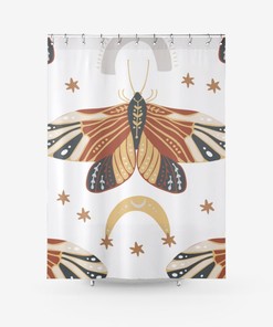 Printed Boho Butterfly Bathroom Curtains, Colorful Shower Curtain
