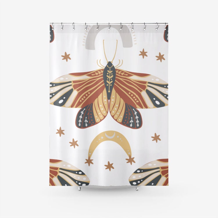 Printed Boho Butterfly Bathroom Curtains, Colorful Shower Curtain