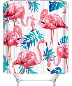Printed Fabric Shower Curtain With Flamingos For A Quirky Bathroom
