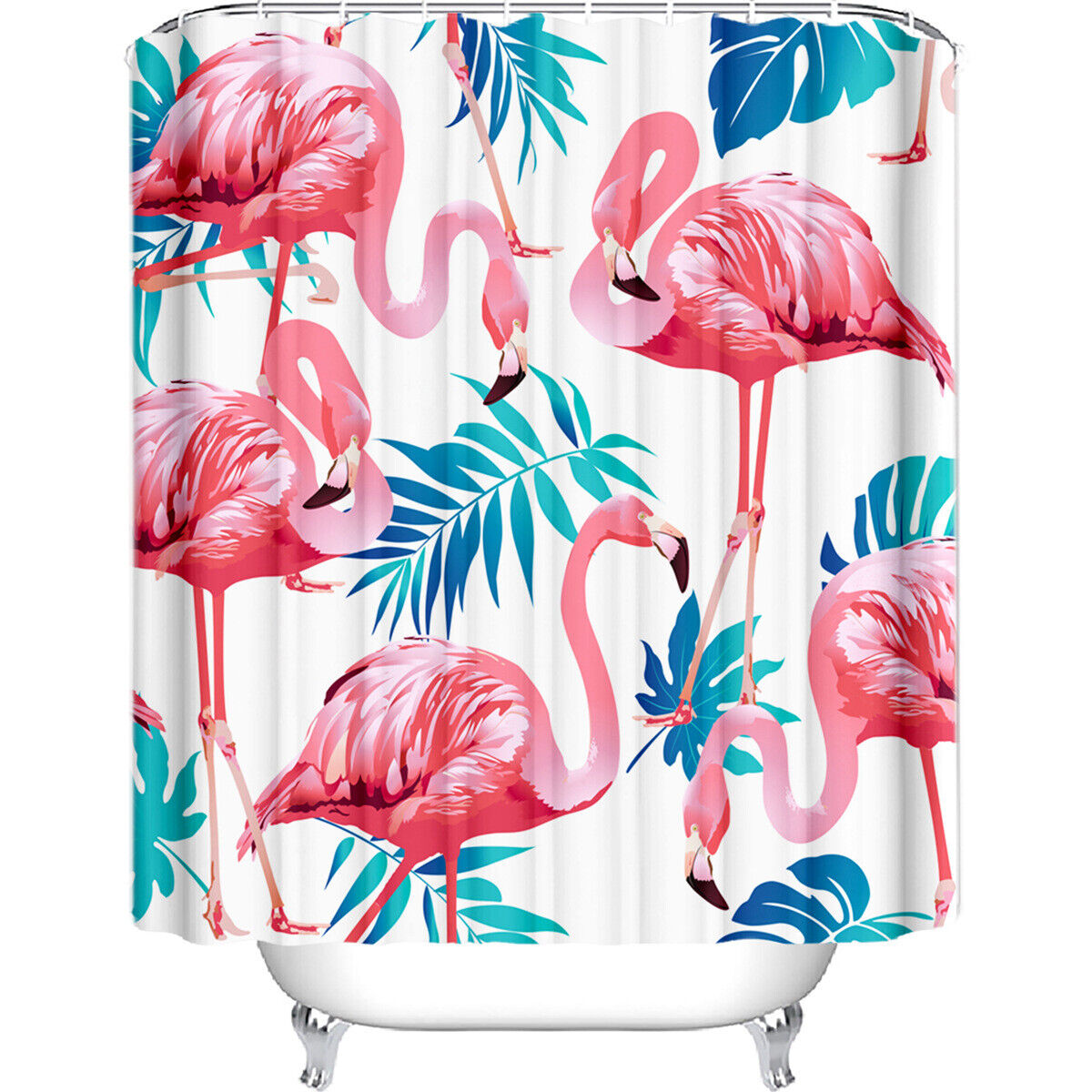 Printed Fabric Shower Curtain With Flamingos For A Quirky Bathroom