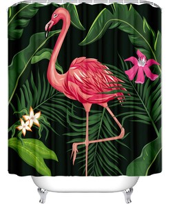 Printed Fabric Shower Curtain With Flamingos For A Quirky Bathroom