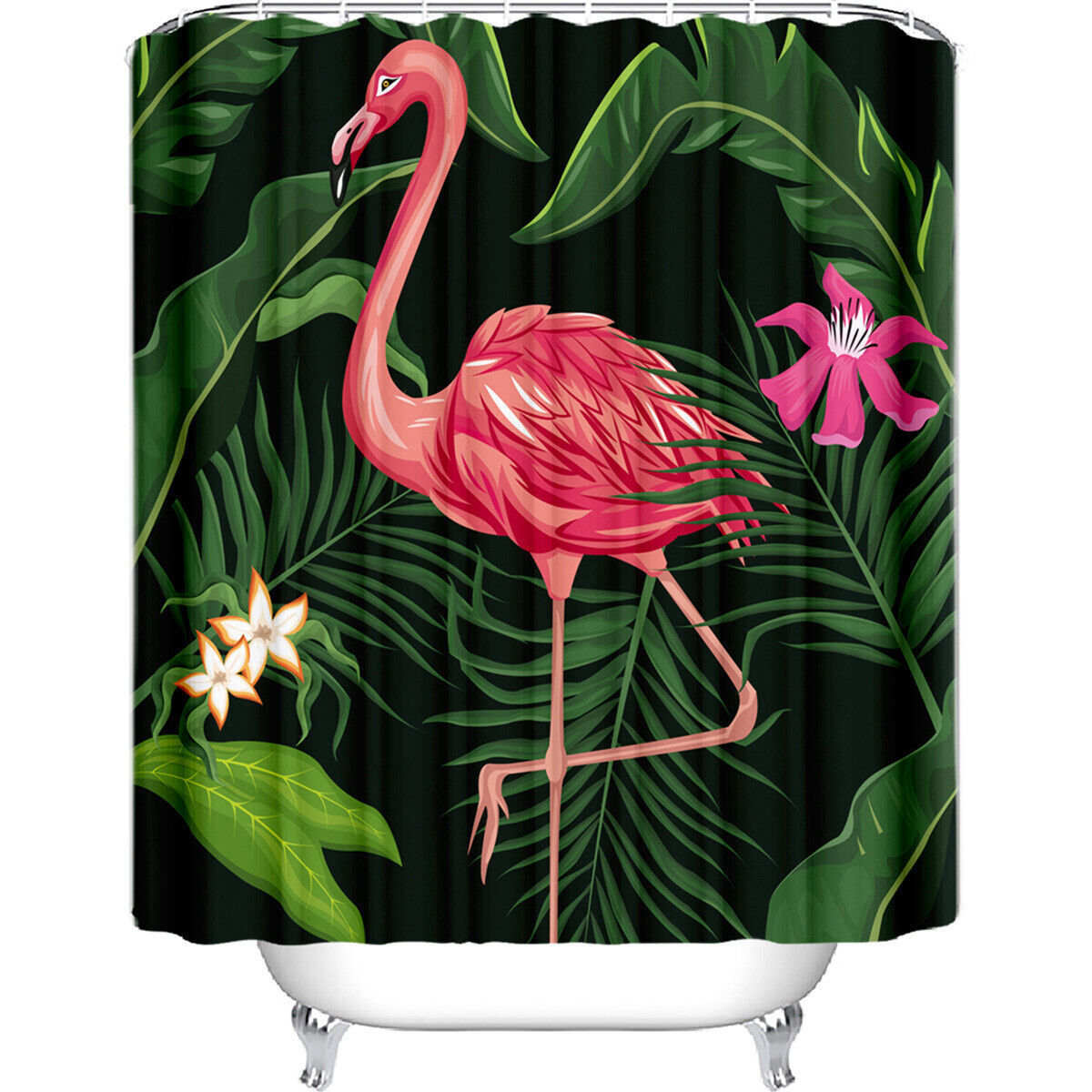 Printed Fabric Shower Curtain With Flamingos For A Quirky Bathroom