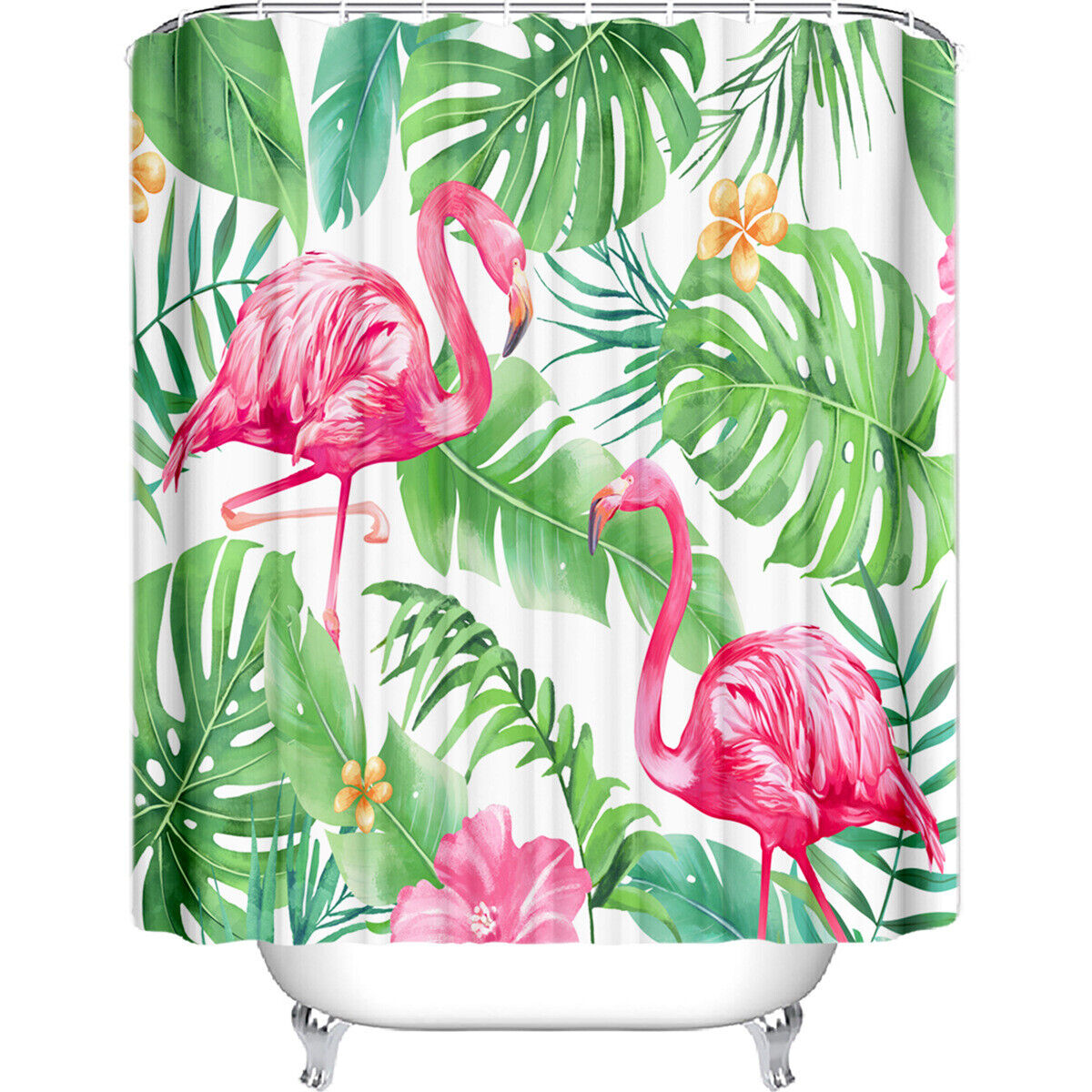 Printed Fabric Shower Curtain With Flamingos For A Quirky Bathroom