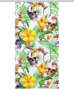 Printed Hibiscus And Tropical Skull Hawaii Shower Curtain For Bathroom
