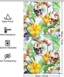 Printed Hibiscus And Tropical Skull Hawaii Shower Curtain For Bathroom