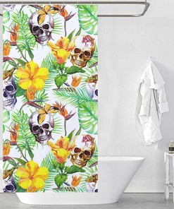 Printed Hibiscus And Tropical Skull Hawaii Shower Curtain For Bathroom