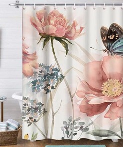 Printed Plant Flower Shower Curtain - Spring Floral Bathroom Decor, Classy Home Accessory, Perfect Bathroom Decor