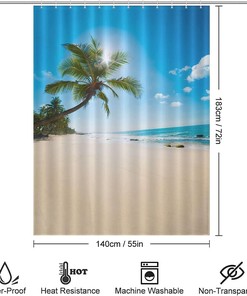 Printed Tropical Beach Hawaii Shower Curtain For Funny Home Decorr
