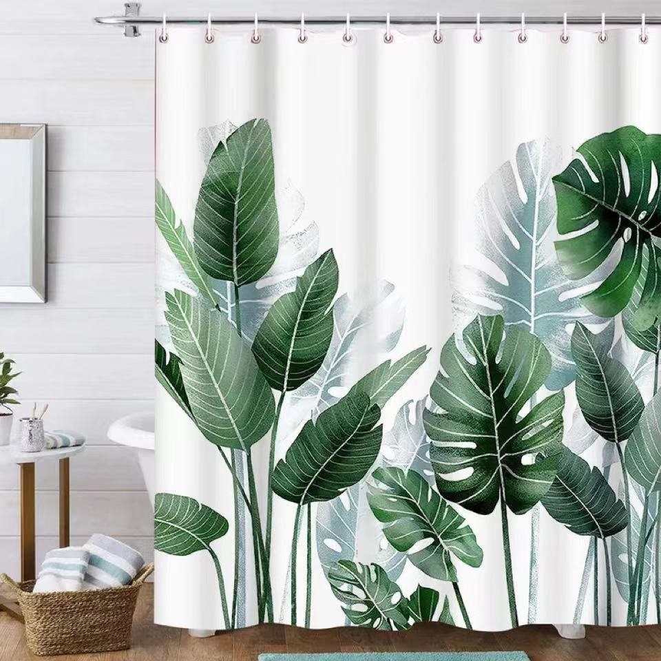 Printed Tropical Leaves Shower Curtain - Vibrant Bathroom Accessory