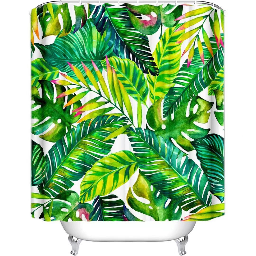 Printed Tropical Leaves Shower Curtain - Vibrant Bathroom Accessory