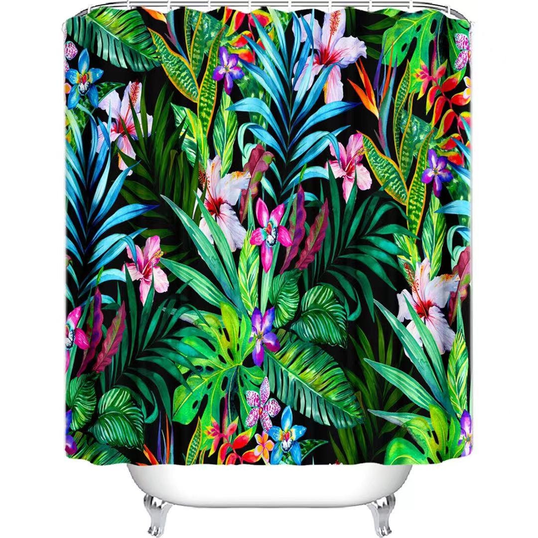 Printed Tropical Leaves Shower Curtain - Vibrant Bathroom Accessory