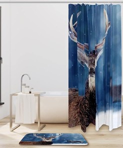Proud Noble Deer Male in Winter Snow Forest Shower Curtain for Bathroom Decor