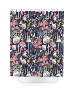 Psychedelic Boho Shower Curtain With Mushroom And Plant Print