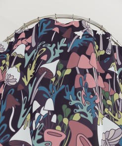 Psychedelic Boho Shower Curtain With Mushroom And Plant Print