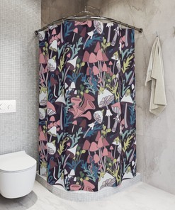 Psychedelic Boho Shower Curtain With Mushroom And Plant Print