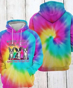 Psychedelic Boston Terrier Tie Dye 3D Hoodie For Dog Lovers