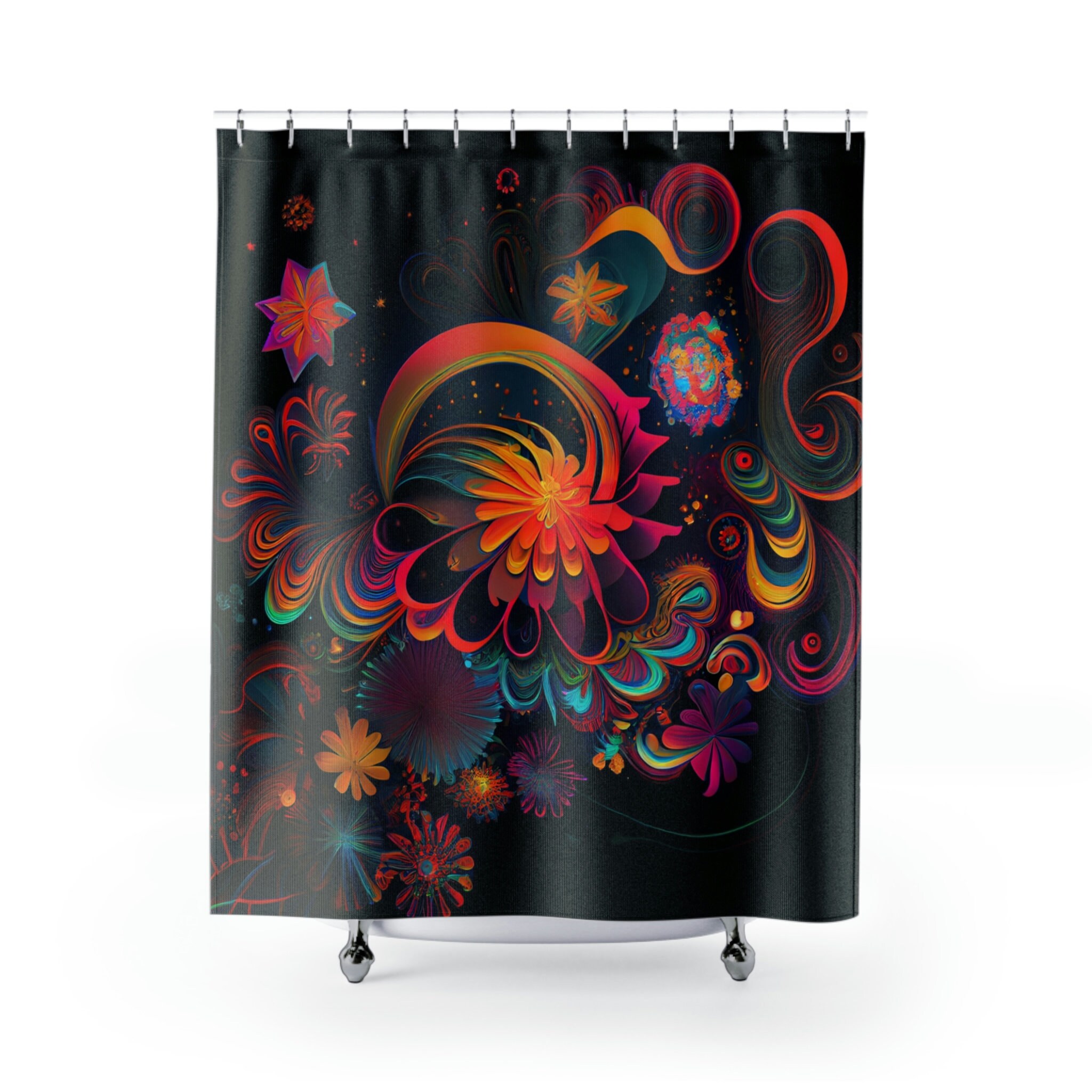 Psychedelic Cosmic Garden Print Shower Curtain For Colorful Bathroom Decor - Image 2