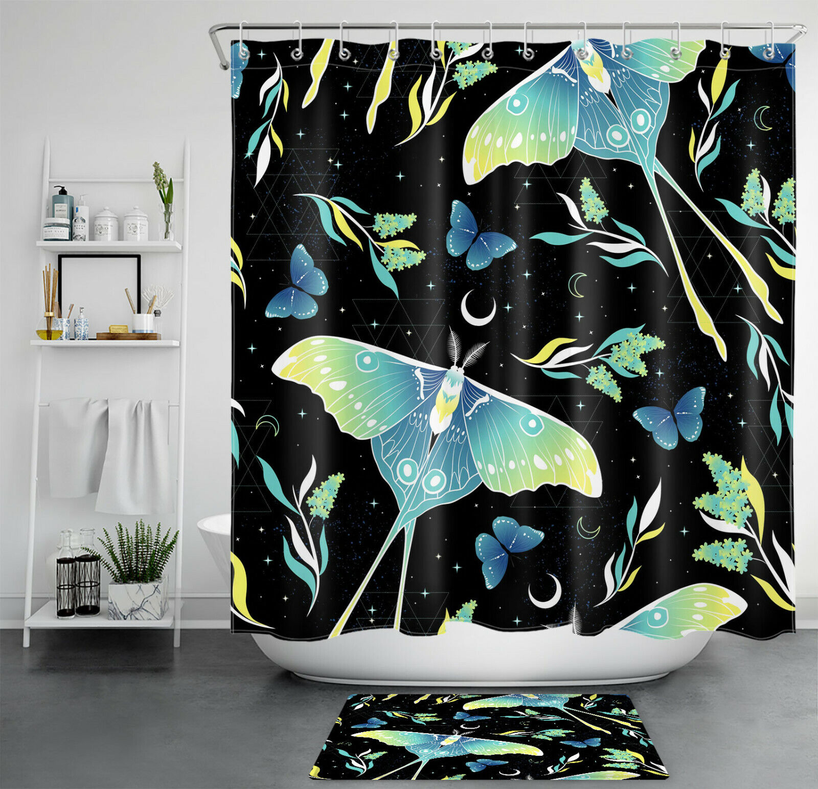Psychedelic Moth Butterfly Shower Curtain for a Colorful and Artistic Bathroom Look