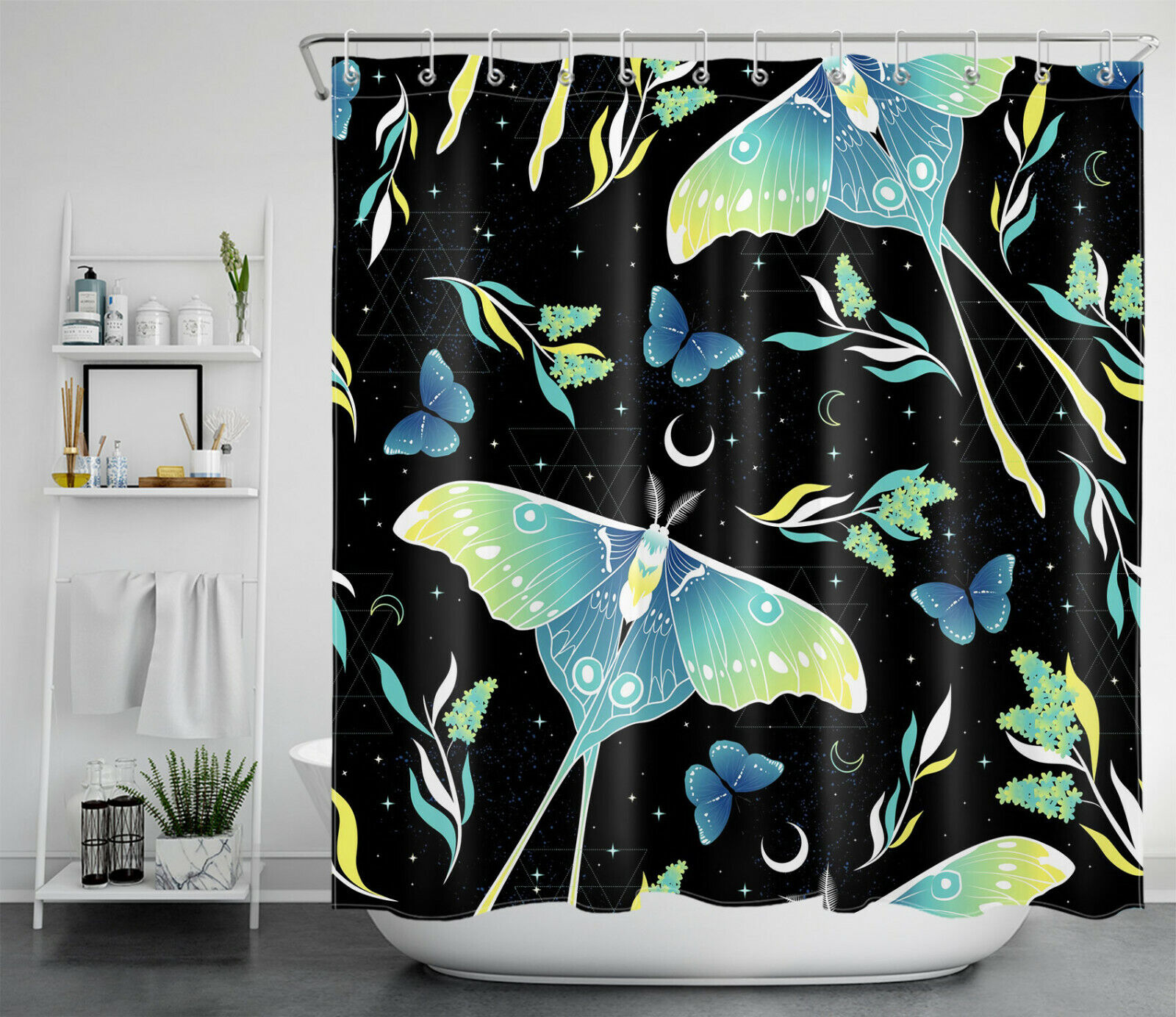 Psychedelic Moth Butterfly Shower Curtain for a Colorful and Artistic Bathroom Look