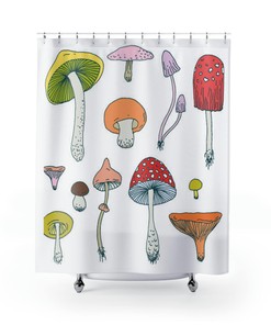 Psychedelic Mushroom Art Shower Curtain, Nature Theme for Bathroom 