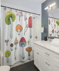 Psychedelic Mushroom Art Shower Curtain, Nature Theme for Bathroom