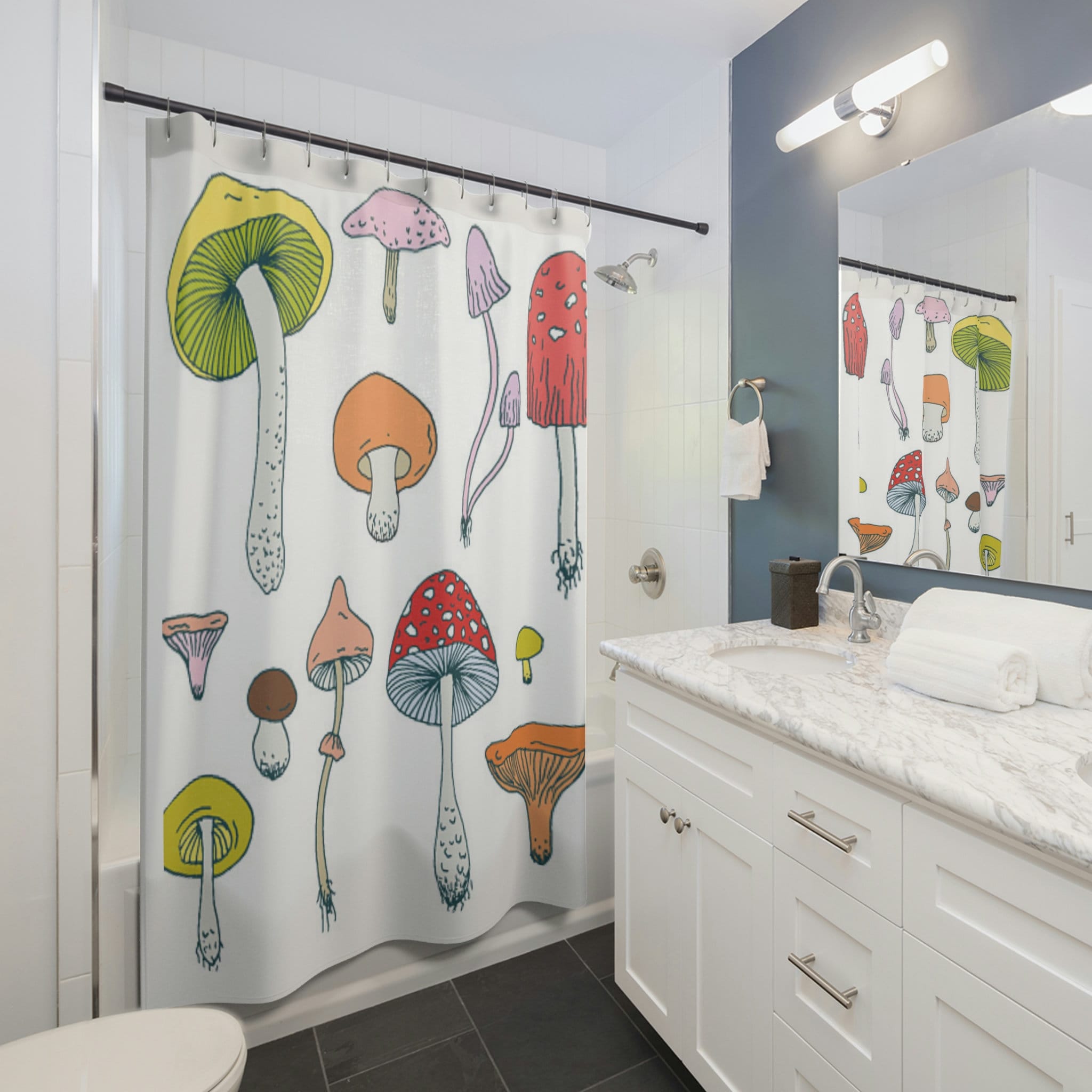 Psychedelic Mushroom Art Shower Curtain, Nature Theme for Bathroom