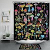 Psychedelic Mushroom Black Shower Curtain, Colorful Bathroom Decor by Vantaso