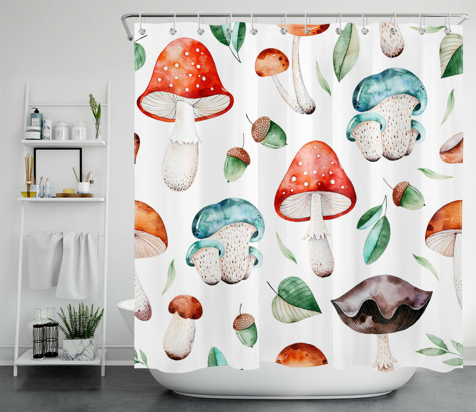 Psychedelic Mushroom Shower Curtain - Natural Wild Plant Bathroom Accessories
