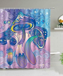 Psychedelic Mushroom Shower Curtain With Dream Flower For Bathroom Decor