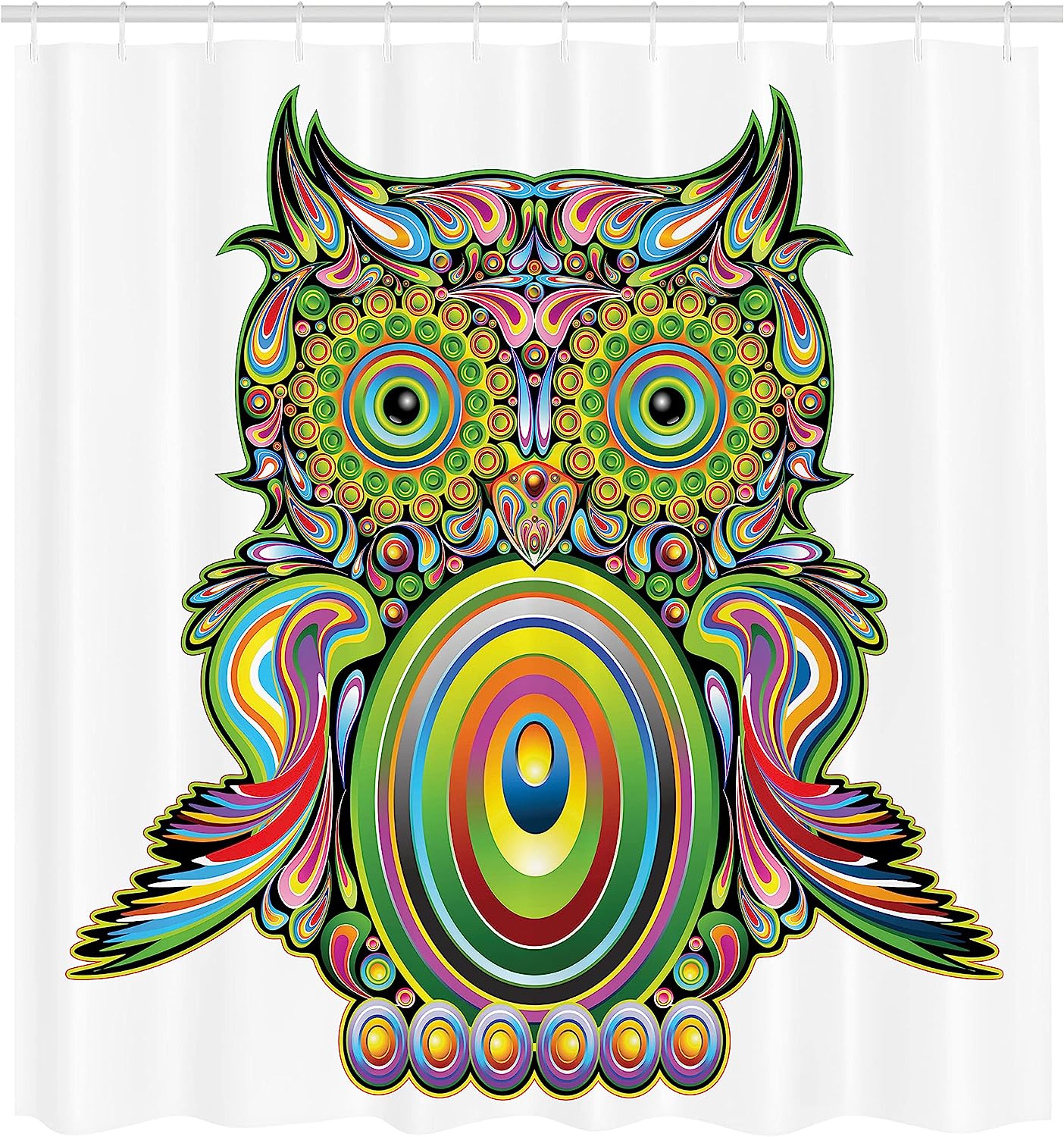 Psychedelic Owl Shower Curtain, Colorful Eye Feather Art Print, Cloth Bathroom Decor - Image 2