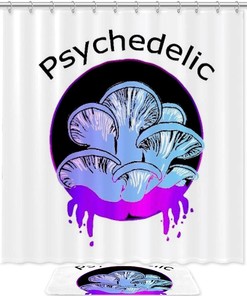 Psychedelic Purple Mushroom Printed Bathroom Tub Set With Waterproof Fabric Shower Curtain